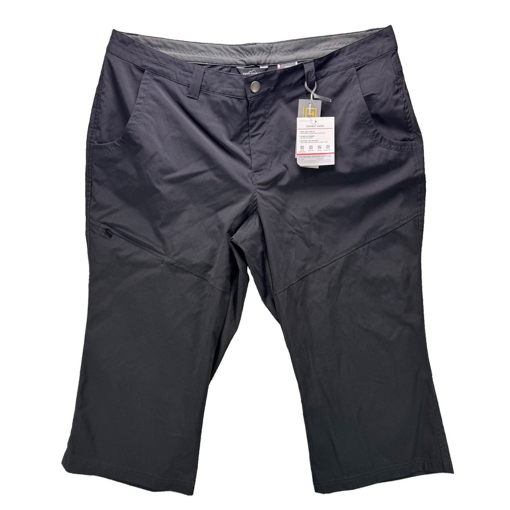 Eddie Bauer Travex Capri Pants Womens 16 Black UPF50 Nylon Stretch Hiking NWT